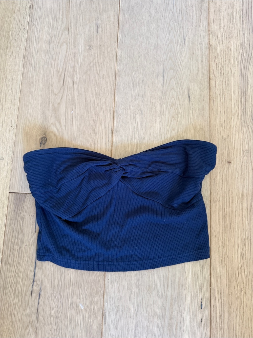 SHEIN Navy Twist-Front Ribbed Tube Crop Top